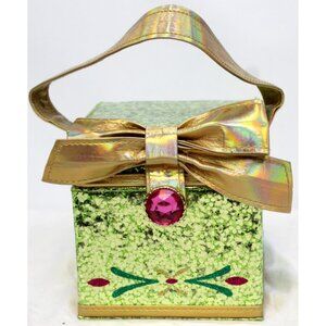 Disney Parks Frozen Anna Green Glitter Purse Bag Square Cube Gold Trinket Clutch